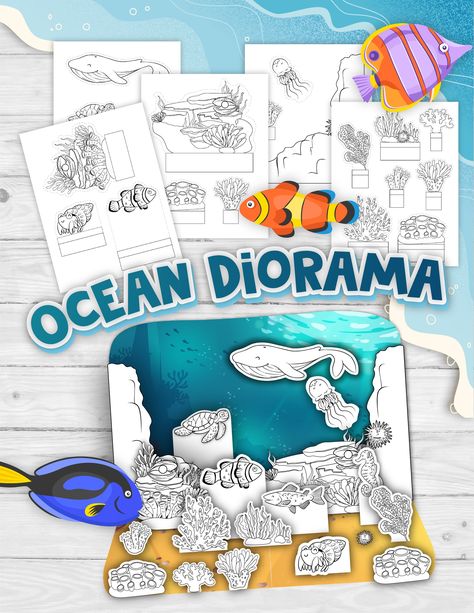 Under The Sea Habitat Project, Ocean Animals Printables, Ocean Life Activities, Ocean Arts And Crafts, Ocean Habitat Diorama, Sea Creature Crafts, Ocean Diorama, Ocean Craft, Aquarium Craft