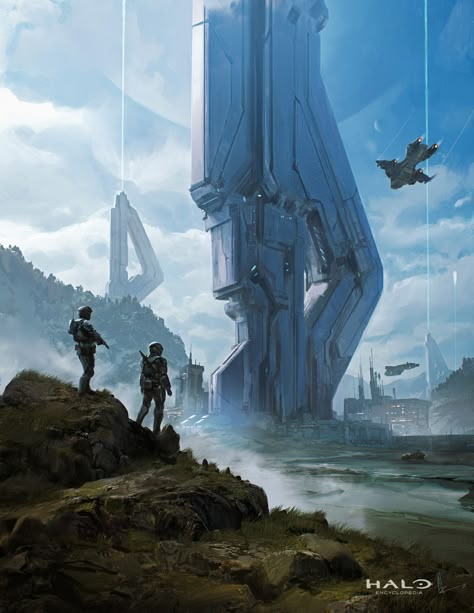 Space Opera Art, Halo Series, Sci-fi Movies, Halo Game, Halo Reach, Future Buildings, Paintings And Drawings, Image Painting, Interesting Buildings