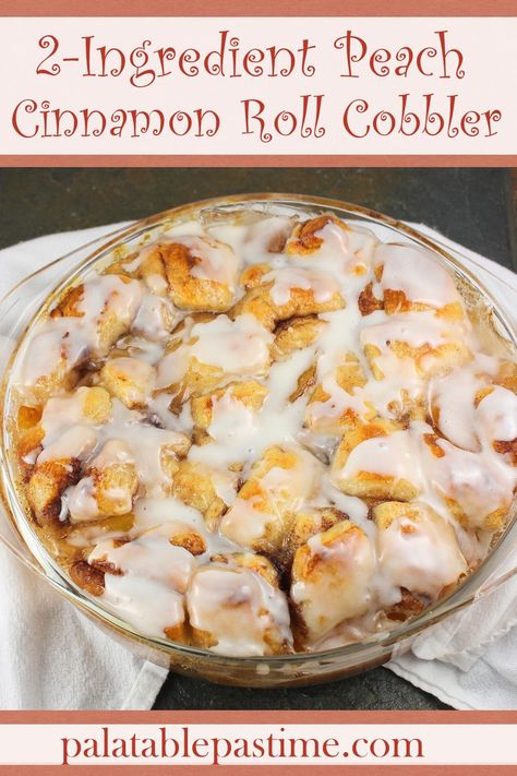 Cinnamon Roll Cobbler, Can Peaches Recipes, Peach Pie Filling Recipes, Pillsbury Cinnamon Roll Recipes, Peach Cobbler Cinnamon Rolls, Pie Filling Desserts, Cinnamon Roll Desserts, Peach Scones, Cinnamon Roll Casserole