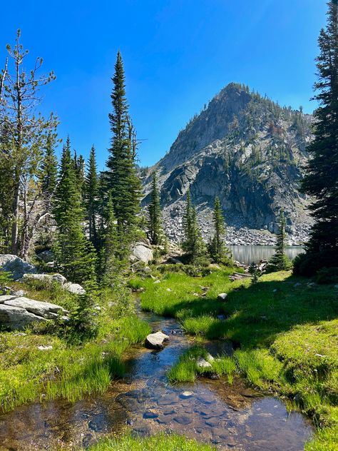 Oregon hiking, alpine lake, creek, pnw, summer, mountains Oregon Summer Aesthetic, Pnw Hikes, Mountain Core, Katie Core, Pnw Summer, Oregon Aesthetic, Oregon Hiking, Oregon Nature, Oregon Mountains