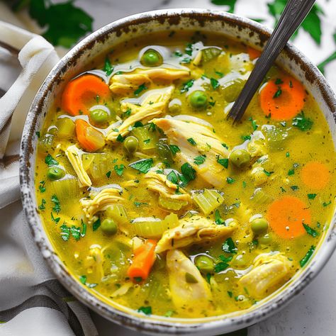 Turmeric Chicken Healing Soup - Recipes, Tasks & Tools Turmeric Chicken Soup, Chicken And Vegetable Soup, Turmeric Chicken, Healing Soup, Quick Soup Recipes, Quick Soup, Turmeric Recipes, Fall Soup Recipes, Crock Pot Recipes