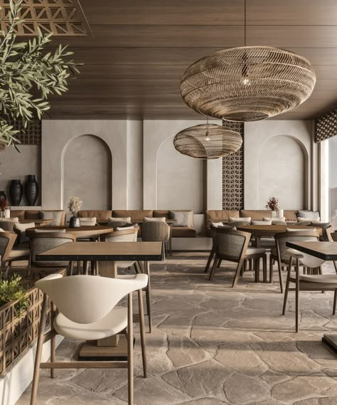 La Terra Restaurant :: Behance Restaurants Interior Design Modern, Natural Hotel Design, Restaurant Hotel Design, Mediterranean Cafe Interior Design, Spanish Restaurant Interior, Cafe Restaurant Concept, Lounge Restaurant Design, Cafe Sofa Design, Restaurant Bar Design Ideas