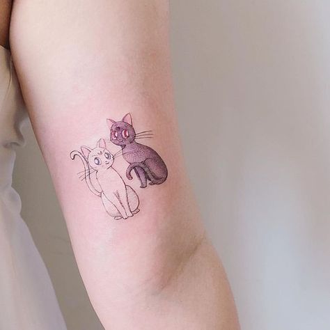 Artemis And Luna Tattoo, Luna Artemis Tattoo, Luna And Artemis Tattoo, Sailor Moon Luna Tattoo, Luna Sailor Moon Tattoo, Sailor Moon Cat Tattoo, Smol Tattoos, Daughters Tattoo, Artemis Tattoo