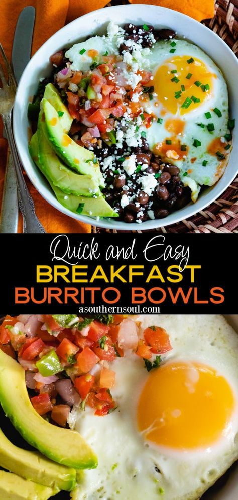 Breakfast Burrito Bowls (Quick And Easy) Breakfast Bowls Recipe Healthy, Breakfast Bowls Protein, Colorful Breakfast Ideas, Hot Weather Breakfast Ideas, Breakfast Avocado Ideas, Breakfast Bowls Ideas, Breakfast Recipes With Avocado, E2m Breakfast Recipes, Mexican Breakfast Bowl