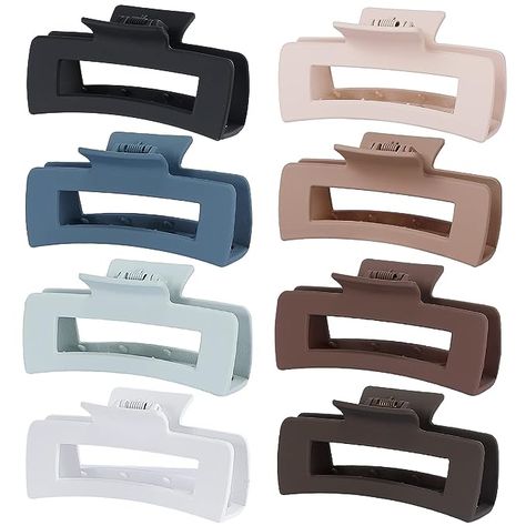 Quantity】8 PCS Big Hair Clips 【Colors】Matte Black, White, Dark Blue, Light Grey, Coffee, Brown, Khaki, Beige. All Chic Colors. 【Size】 4.1 Inch Large Hair Claw, Great for thick hair 【Square Design】Rectangular Hair Clips. Stylish, Strong and Non slip. Affiliate Big Hair Clips, Autumn Hair Accessories, Date Hairstyles, Grey Coffee, Multi Colored Hair, Hair Claw Clips, Claw Hair Clips, Hair Accessories Clips, Hair Claws