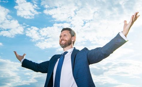 Happy man spreading arms wide open profe... | Premium Photo #Freepik #photo #successful-businessman #happy-boss #professional-man #business-man-suit Happy Stock Photo, Happy Stock Image, Arms Wide Open Pose, Arms Wide Open, Happy Boss, Man Smiling, Professional Man, Happy Man, Ginger Smoothie