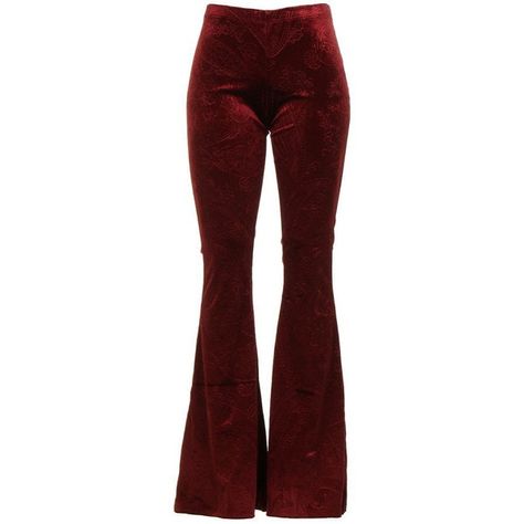 Holiday Velvet Paisley Burgundyboho Bell Bottoms ($28) ❤ liked on Polyvore featuring pants, leggings, silver, women's clothing, burgundy pants, flare pants, velvet pants, stretch pants and red velvet pants Hippie Flare Pants, Red High Waisted Pants, Red Velvet Pants, Boho Hippie Pants, Printed Bell Bottoms, Png Clothes, Velvet Flare Pants, High Waisted Flare Pants, Burgundy Pants