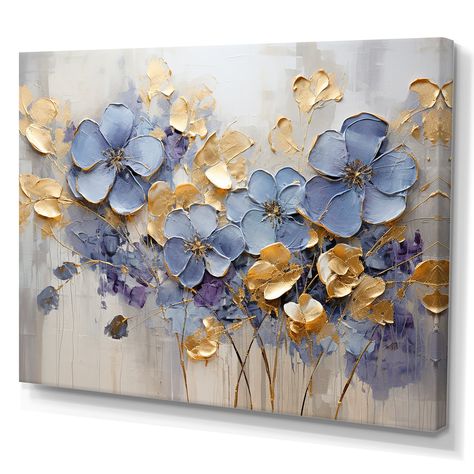 Oil Colored, Art Texture, Sculpture Painting, Modern Abstract Painting, Art Blue, Floral Wall Art, Blue And Gold, Art Sculpture, Floral Wall