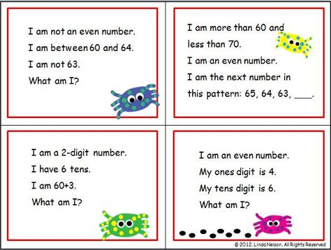 100 riddles, one for each number from one to 100.  $ Number Riddles, Classroom Incentives, Kids Worksheet, Critical Thinking Activities, Math Riddles, Teaching Technology, Tens And Ones, Class Decor, Simple Math