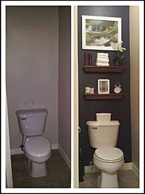 Small Half Bathroom Ideas, Half Bathroom Ideas, Small Half Bathroom, Toilet Closet, Niche Decor, Half Bathroom Remodel, Closet Remodel, Closet Organization Diy, Bathroom Closet