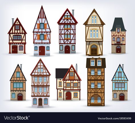 Half Timbered House, German Houses, Chirstmas Decor, Amsterdam Houses, Medieval Houses, European House, Tudor House, House Illustration, Timber House