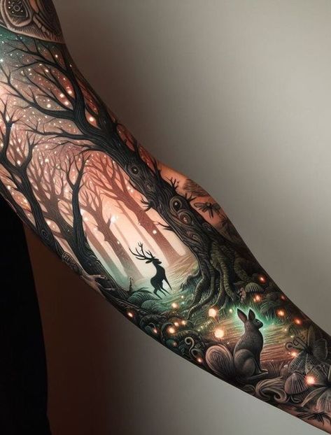 Natur Tattoo Arm, Nature Tattoo Sleeve, Ink Therapy, Witch Tattoo, Fantasy Tattoos, Forest Tattoos, Geniale Tattoos, Halloween Tattoo, Gothic Tattoo