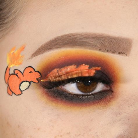 Pokemon Eye Makeup, Charmander Makeup, Spongebob Eye Makeup, October Eyeliner, Eyeliner Drawings, Pikachu Makeup, Pokemon Makeup, Starter Pokemon, Vampire Bride