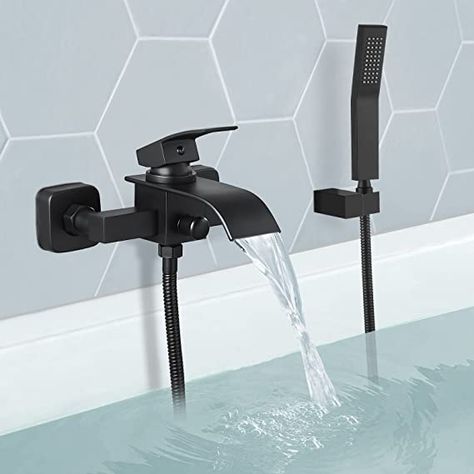 Black Bathtub Faucet, Black Tub, Bathtub Spout, Matte Black Wall, Freestanding Tub Faucet, Clawfoot Tub Faucet, Wall Mount Sink, Bathroom Remodel Pictures, Soaker Tub