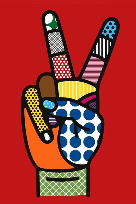 Romero Britto Pop Art Lichtenstein, Modernist Painting, Lichtenstein Pop Art, Craig And Karl, Britto Art, Peace Illustration, Roy Lichtenstein, Soyut Sanat Tabloları, Pola Sulam