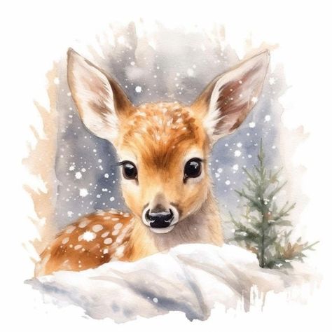 Cute Animal Paintings, Christmas Reindeer Art, Fox Hound, Watercolor House Painting, Woodland Animal Art, Watercolor Paintings Of Animals, Deer Painting, Christmas Artwork, Winter Watercolor