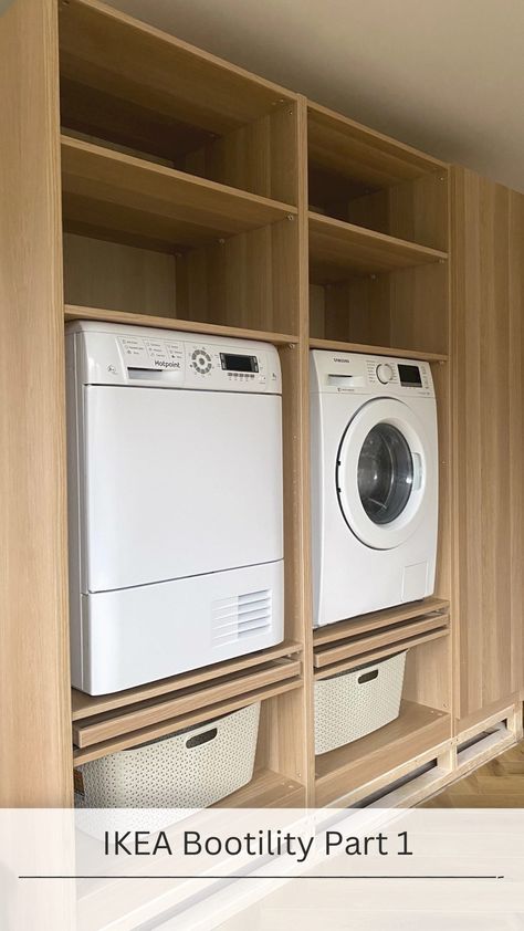 Instagram Pax Wardrobe Laundry Room, Ikea Washer Dryer Cabinet, Washing Machine Cabinet Diy, Ikea Billy Laundry Room, Ikea Hack Washing Machine, Utility Room Ideas Ikea, Ikea Washer Dryer Pedestal, Ikea Pax Hack Laundry Room, Ikea Laundry Room Ideas Hacks