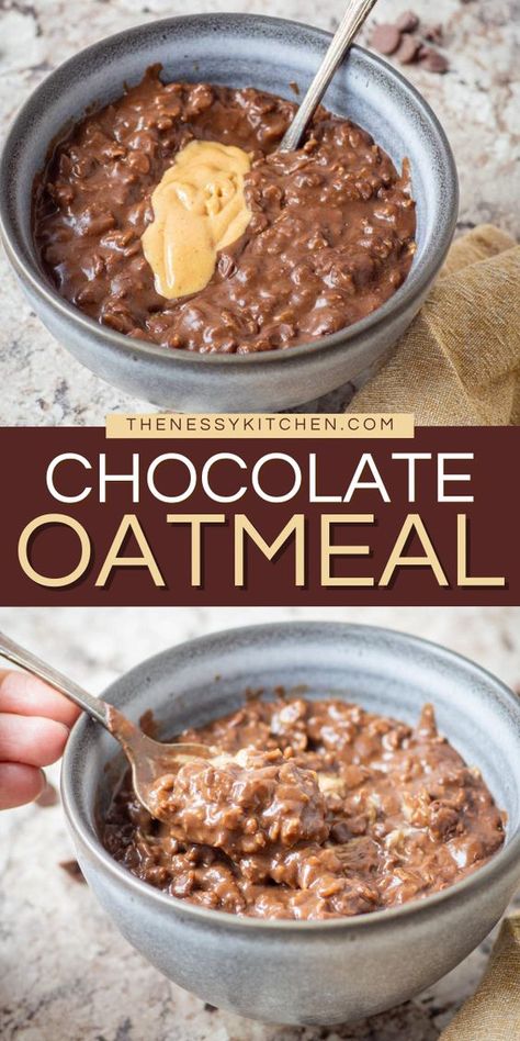 This simple breakfast idea of chocolate oats is ready in just 15 minutes! Extra creamy with wholesome ingredients, this healthy chocolate oatmeal is a great way to start the day. Check out the variations you can try on this easy brunch recipe! Brown Sugar Oatmeal Recipes, High Blood Pressure Breakfast, Oatmeal Recipes Easy, Protein Oatmeal Recipes, Healthy Chocolate Oatmeal, Oatmeal Recipes Breakfast, Breastfeeding Recipes, High Protein Oatmeal, Quick Oat Recipes