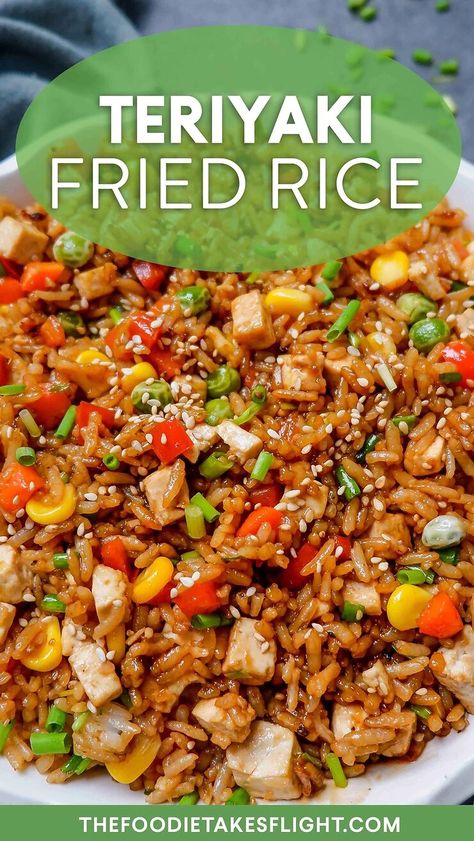 Easy Teriyaki Fried Rice - The Foodie Takes Flight Teriyaki Fried Rice Recipe, Teriyaki Fried Rice, Leftover White Rice, Fried Rice Chinese, Vegan Teriyaki, Fried Rice Recipes, Fried Rice Recipe Easy, Rice Side Dish Recipes, Homemade Chinese Food