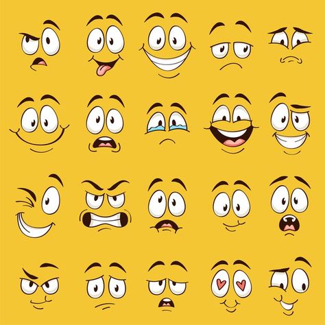 Determined Cartoon Face, Caricature Face Expressions, Cartoon Face Expressions Illustration, Cartoon Face Expressions Character Design, Funny Cartoon Expressions, Cartoon Facial Features, Happy Cartoon Face, Silly Face Expression, Disney Expression Sheet