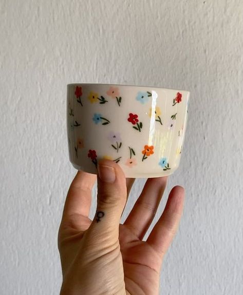 Moneta on Instagram: "double espresso cups🌸 available next week! 🌸 . . . #ceramiccups #handmadecup #espressocup #flowercup #cuteceramics #underglazepainting" Funky Pots, Espresso Cups Ceramic, Ceramic Espresso Cups, Vision 2024, Espresso Mug, Pottery Inspo, Double Espresso, Handmade Cups, Flower Cup