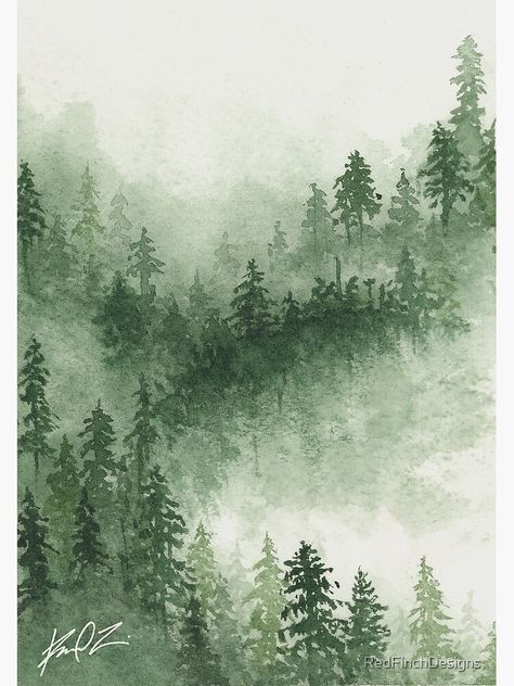 "Misty mountain pine forest watercolor painting print" Photographic Print by RedFinchDesigns | Redbubble Misty Pine Forest, Pine Watercolor, Forest Watercolor Painting, Greece Instagram, Pine Tree Drawing, Pine Tree Painting, Forest Drawing, Forest Watercolor, Misty Mountain