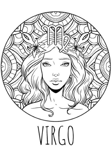 Virgo Drawing Sketch, Virgo Art Drawing, Virgo Sketch, Virgo Coloring Pages, Zodiac Drawings, Crystal Wrapping, Inspire Tattoo, Simple Line Tattoo, Zodiac Signs Colors