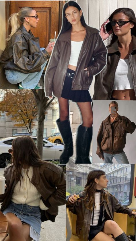 Brown leather jacket trendy fall aesthetic Brown Leather Jacket Aesthetic, Leather Jacket Aesthetic, Jacket Aesthetic, 2024 Fashion Trends, Brown Leather Jacket, 2024 Fashion, Fall 2024, Leather Jackets, Fall Trends