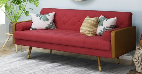 Red Sofa Living, Red Sofa Living Room, Modern Tufted Sofa, Red Couch, Upholstered Couch, Mid Century Modern Sofa, Red Sofa, Tufted Sofa, Style Deco