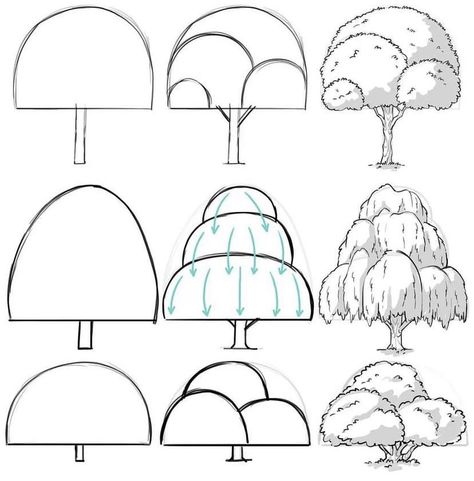 How To Draw Trees, Mitch Leeuwe, Trees Drawing Tutorial, Draw A Tree, Draw Trees, Arte Doodle, Pencil Drawings For Beginners, Sketches Tutorial, Tree Drawing