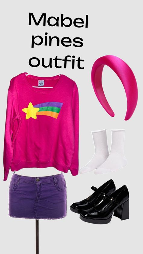 Mabel pines outfit Halloween, Mabel Pines Outfits, Mabel Outfits, Mabel Pines Cosplay, Gravity Falls Costumes, Mabel Pines, Fashion Ideas, Clothing Items, Pins