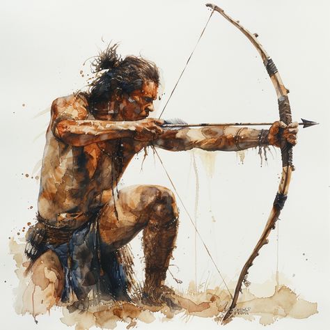 11 Ancient Hunter Cliparts, JPG, digital image of ancient man, ancient hunter image for download, ancient man illustration , image for craft Watercolor Ancient Man Hunting - This exquisite watercolor painting captures the raw essence of ancient times with a detailed portrayal of a man hunting. Perfect for history enthusiasts and art collectors, this unique piece adds a touch of primal elegance to any space. Own a timeless artwork that tells a captivating story of survival and tradition This bund Hunter Painting, Hunting Illustration, Timeless Artwork, Ancient Tools, Native American Artwork, Man Illustration, Bow And Arrow, Tiger Art, Mythology Art