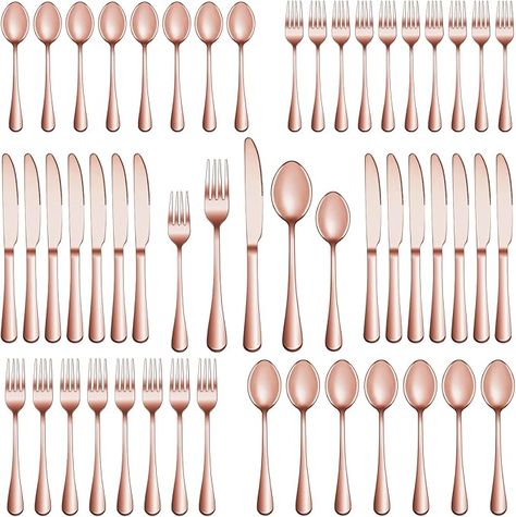 Amazon.com | 60 Pcs Rose Gold Silverware Set Service for 12, Premium Stainless Steel Flatware Set, Cutlery Utensil Set, Durable Home Kitchen Eating Tableware Set, Include Fork Knife Spoon Set, Dishwasher Safe: Serving Sets Rose Gold Silverware, Gold Silverware, Stainless Steel Silverware, Dessert Tea, Tea Spoons, Dessert Fork, Salad Dessert, Kitchen Utensil Set, Stainless Steel Flatware