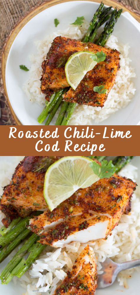 Roasted Chili-Lime Cod Recipe | Cheff Recipes Chilli Lime Cod, Roasted Chili Lime Cod, Mexican Cod Recipes, Spicy Cod Recipes, Pacific Cod Recipes Healthy, Tasty Fish Recipes, Lin Cod Recipes, Rock Cod Fish Recipes, Cod Marinade Recipes