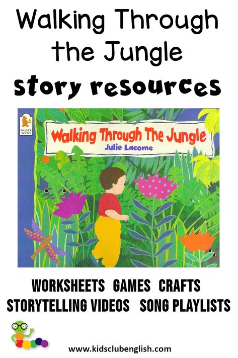 Find everything you need to teach a unit with Walking Through the Jungle by Julie Lacome. There are worksheets, crafts, games and flashcards in our Activity Pack and lots of related songs playlists and storytelling videos too. Check it out! Walking In The Jungle Activities, Walking Through The Jungle Activities, Rainforest Lessons, Rainforest Preschool, Rosies Walk, Walking In The Jungle, Jungle Activities, Nursery Rhymes Activities, Story Videos