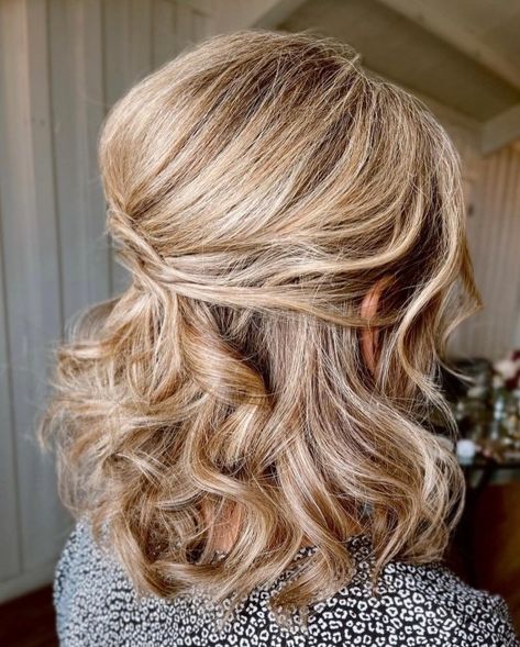 Mother of the Bride Medium Half-Up Hairstyle Updos For Medium Length Curly Hair, Special Occasion Hairstyles Medium, Mob Makeup, Groom Hair, Mother Of The Bride Hairstyles, Mother Of The Groom Hairstyles, About Mother, Madison Wedding, Teased Hair