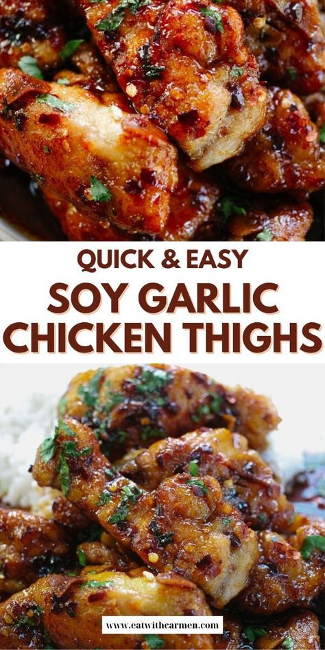 When it comes to dinner Easy Soy Garlic Chicken Thighs are my goto Theyre tender juicy and bursting with flavor Plus theyre so simple to make #cookwithketo #nocarbs #mealplan #ketomeal #ketoforhealth #ketofood #lowcarb #ketomealprep #ketocommunity Best Boneless Chicken Thigh Recipes Ever, Chicken Thigh Recipes Asian Style, Soy Garlic Chicken Thighs, Quick Chicken Thigh Dinner, Quick Boneless Chicken Thigh Recipes, Chicken Thigh Recipes Spicy, Asian Style Chicken Thighs, Dinners With Chicken Thighs, Chicken Thighs With Skin Recipes