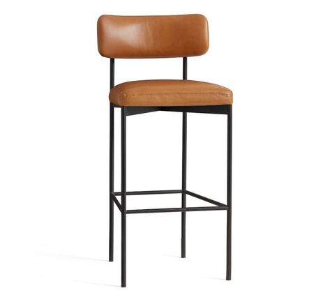 Maison Leather Bar & Counter Stools | Pottery Barn Canada Kitchen Counter Stools, Leather Stool, Tufted Leather, Counter Height Bar, Leather Bar, Bar Seating, Counter Height Bar Stools, Kitchen Stools, Bar Counter