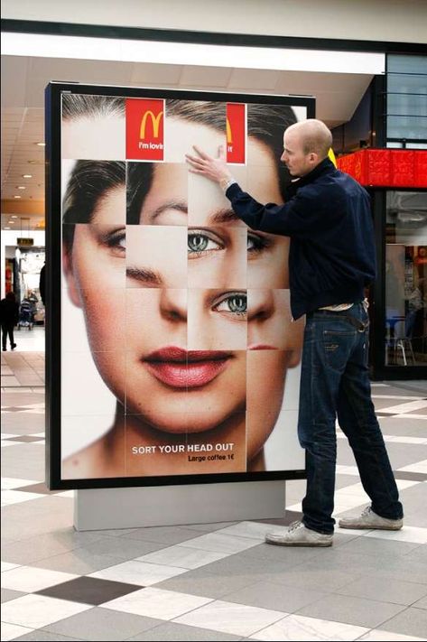 Puzzle Billboards: McDonald's Sort Your Head Out Campaign Guerrilla Advertising, Interactive Poster, Interactive Advertising, Funny Commercial Ads, Guerrilla Marketing, Clever Advertising, Bus Shelters, 광고 디자인, Experiential Marketing