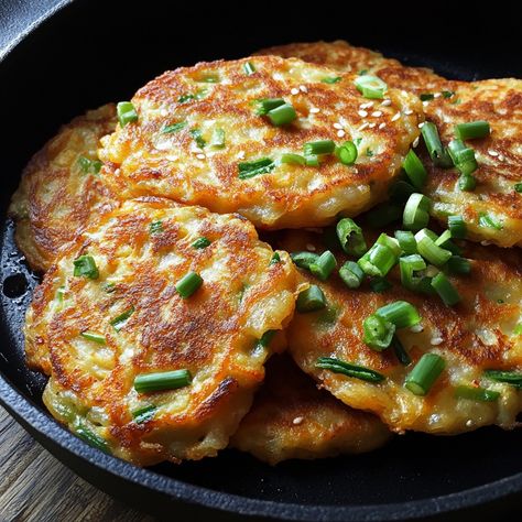 🥞 "Savor the crispy, savory delight of Kimchi Pancakes—perfectly spiced and ready to impress your taste buds!" 🥞🌶️ #KimchiJeon #KoreanPancakes Kimchi Pancakes (Kimchi Jeon) Ingredients: Kimchi (1 cup, chopped) All-purpose flour (1 cup) Water (1 cup) Egg (1, beaten) Green onions (1/4 cup, chopped) Salt (1/2 tsp) Vegetable oil (for frying) Instructions: In a bowl, mix flour, water, and beaten egg. Stir in kimchi, green onions, and salt. Heat oil in a pan over medium heat. Pour batter into t... Kimchi Jeon, Kimchi Pancakes, Kimchi Pancake, Instagram Recipes, Trending Recipes, Frying Oil, Green Onions, Vegetable Oil, Kimchi