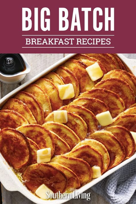 If you’re looking for a big-batch way to serve pancakes, this recipe will be your new go-to. You can also make it in advance to ease the morning-of breakfast prep. #breakfastrecipesforacrowd #breakfastrecipes #bestbreakfastrecipes #brunch #southernliving Brunch Large Group, Brunch Buffet Recipes, Best Brunch Ideas For A Crowd, Breakfast Menu For A Crowd, Breakfast For Dinner For A Crowd, Breakfast For A Party, Easy Breakfast Foods For A Crowd, Savory Breakfast Make Ahead, Recipes For Big Crowds