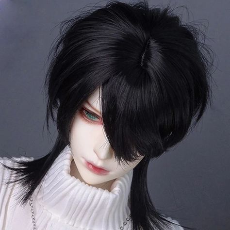 Bjd Hair, Doll Oc, Bdj Doll Male, Doll Reference, Bjd Dolls Male Long Hair, Short Hair Accessories, Bjd Black Hair, Wig Wavy, Bjd Wig