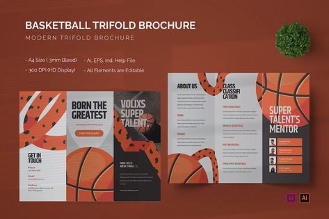 Basketball - Trifold Brochure Get it now!! #brochure #brochuretemplate #brochuredesign #business #template #trifold #bifold #bestbrochure #freebrochure #premiumdesign #design #envato #envatomarket #envatoelement #creativemarket #freepik #shutterstock Sports Brochure Design, Sport Brochure Design, Trifold Brochure Design Creative, Sports Brochure, Bifold Brochure Design, Brochure Design Creative, Brochure Ideas, Brochure Design Layout, Poster Design Layout