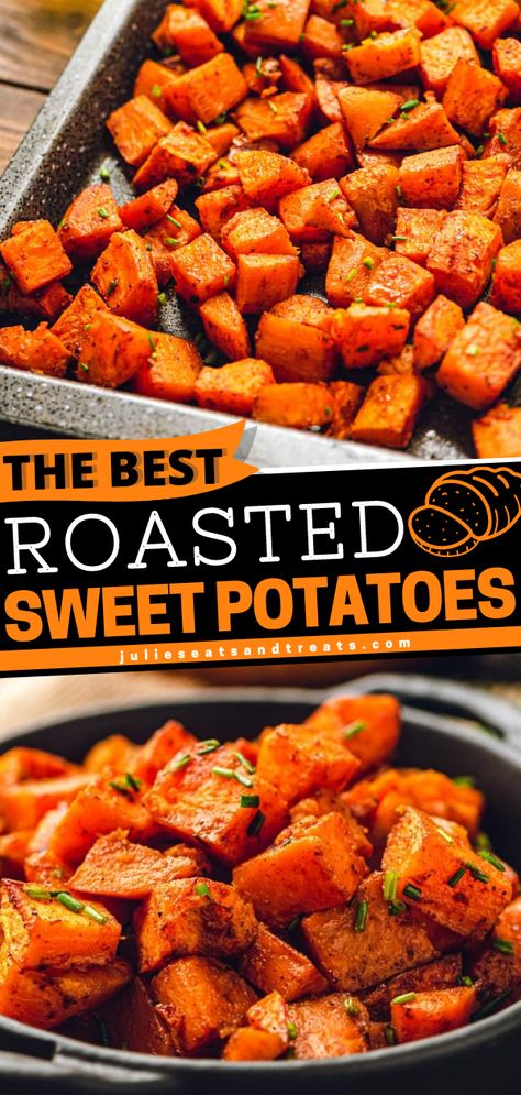 Roasted Sweet Potatoes Roasted Sweet Potato Recipes, Easy Sweet Potato Recipes, Sweet Potato Oven, Sweet Potato Side Dish, Sweet Potato Recipes Roasted, Sweet Potato Sides, Oven Roasted Sweet Potatoes, Potatoe Recipes, Corn Casserole