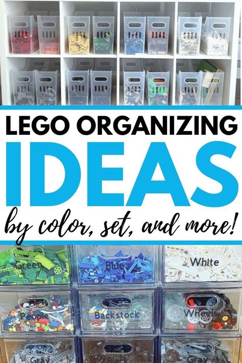 Lego storage solutions using plastic bins and drawers. The text over the image reads, "Lego organizing Ideas by color set, and more!" Lego Storage Ideas Organizers, Lego Set Organization, Best Lego Storage Ideas, Lego Organizing, Best Lego Storage, Lego Bins, Lego Sorting, Lego Storage Ideas, Lego Room Ideas