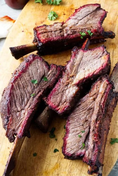 Traeger Smoked Beef Short Ribs (Dino Ribs) | A License To Grill Beef Plate Ribs, Donkey Sauce, Smoked Beef Short Ribs, Grub Hub, Beef Back Ribs, Smoked Recipes, Beef Short Rib Recipes, Short Ribs Recipe, Smoked Food