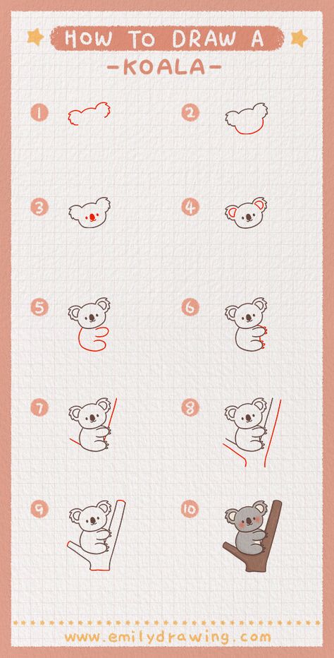 Setp by Step tutorial on how to draw a koala. FREE download the Printable drawing guide and coloring page,Click to Get! #drawing #howtodrawakoala #koala #learntodraw #howtodraw Kawaii, Koala Printables Free, How To Draw A Koala Step By Step, How To Draw A Koala, Koala Drawing Sketches, Aboriginal Drawings, Heading Design Ideas For Project, Koala Doodle, Draw A Koala