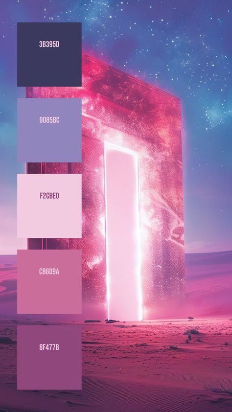 Colors:
3B395D
9085BC
F2CBE0
CB6D9A
8F477B Dreamlike Color Palette, Ocean Color Palette, Purple Color Palettes, Ocean Colors, Model Paint, Color Palette Design, Color Pallets, 2 Colours, Character Drawing