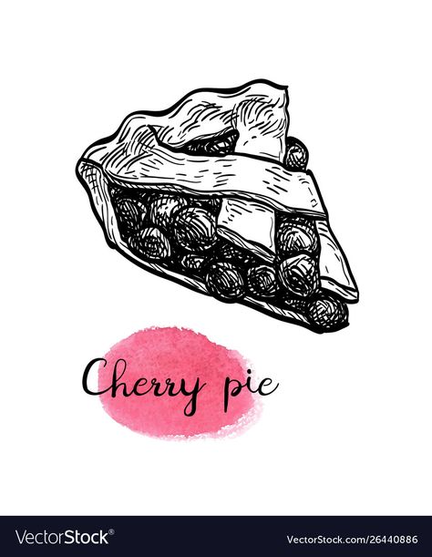 Cherry Pie Drawing, Cherry Pie Tattoo, Pie Sketch, Pie Illustration, Draw Everyday, Pie Drawing, Flavored Whipped Cream, Beer Cans, Hand Drawn Vector Illustrations