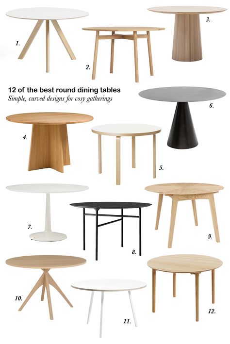 12 of the best minimalist round dining tables Round Table With Comfy Chairs, Scandi Round Dining Table, Apartment Dining Room Small Round Tables, Round Dining Table Decor, Lacquer Dining Table, Small Round Dining Table, Round Dining Tables, Scandinavian Dining Table, Scandinavian Dining Room